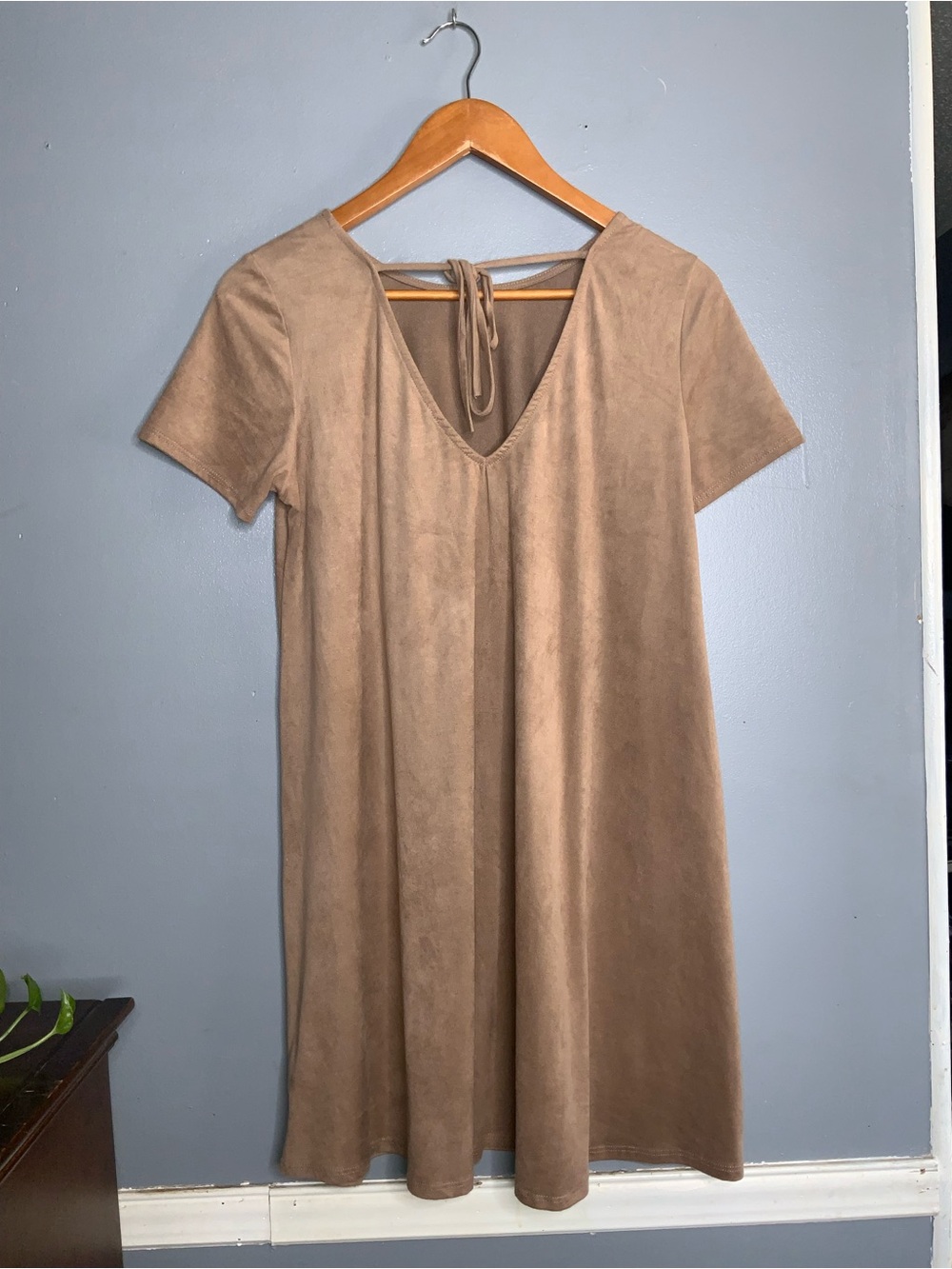 Mini Lightweight Faux Suede Shift Dress in Tan Large - Picture 3 of 5